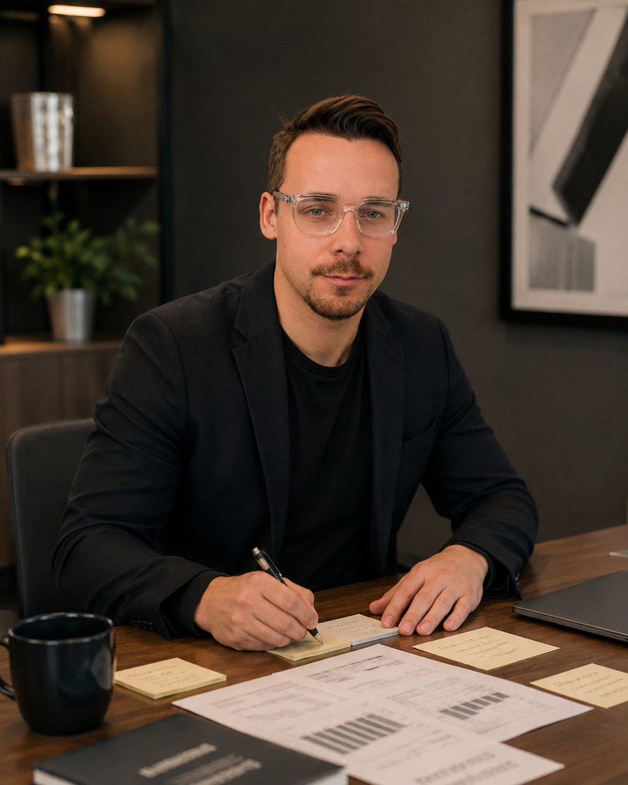 Melf Klaus Riecke prüft Energieverträge und Lieferstellen an seinem Schreibtisch