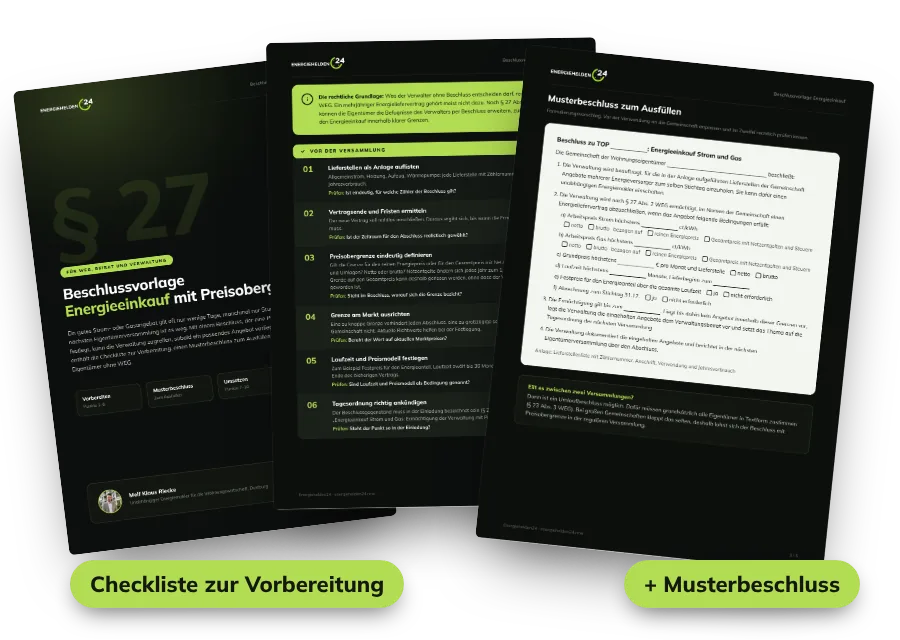 Vorschau: Beschlussvorlage Energieeinkauf mit Checkliste und Musterbeschluss zum Ausfüllen