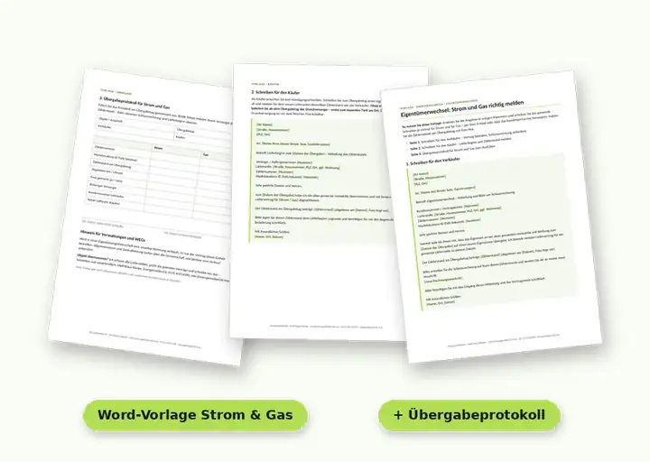 Vorschau: Word-Vorlage Musterschreiben Eigentümerwechsel für Strom und Gas mit Übergabeprotokoll