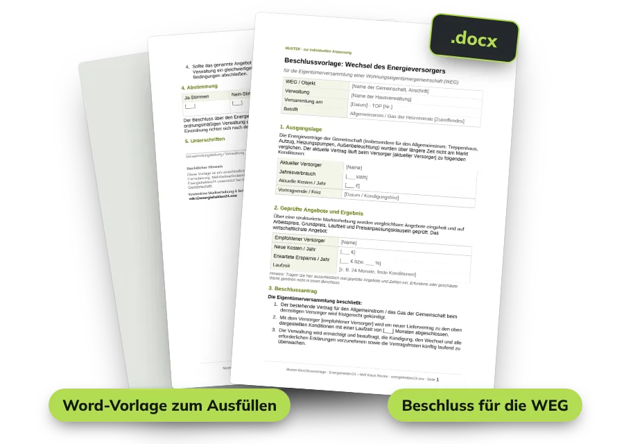 Vorschau: Word-Vorlage Beschluss zum Wechsel des Energieversorgers in der WEG